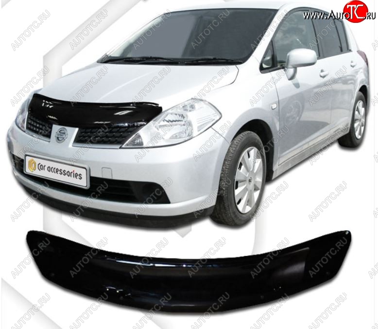2 169 р. Дефлектор капота CA-Plastic  Nissan Versa (2004-2013) (Classic черный, Без надписи)