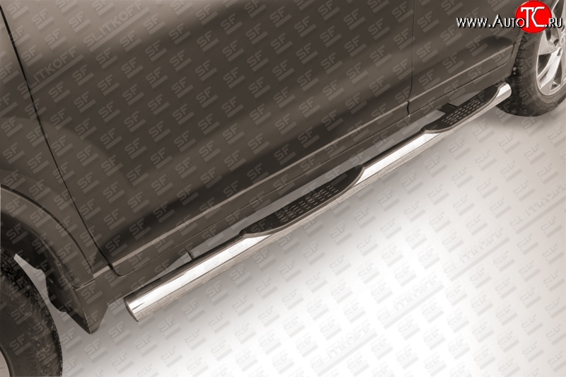 19 649 р. Защита порогов из трубы d76 мм с пластиковыми вставками для ног Slitkoff Nissan X-trail 3 T32 дорестайлинг (2013-2018) (Цвет: нержавеющая полированная сталь)