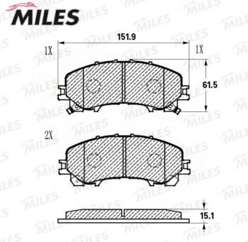 Комплект передних тормозных колодок (керамика) MILES Nissan X-trail 3 T32 дорестайлинг (2013-2018)