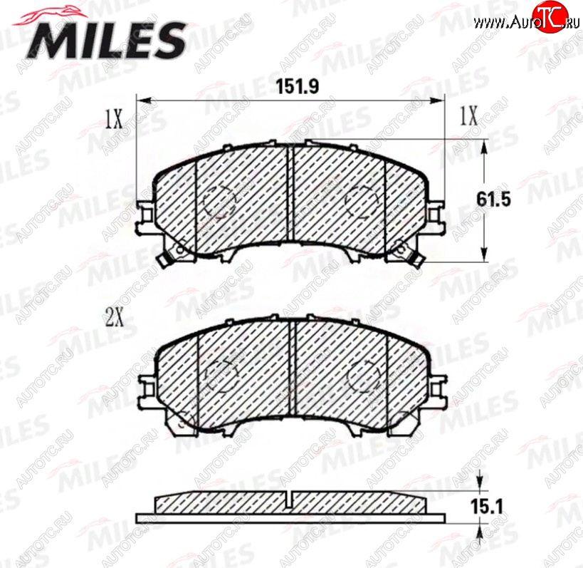 1 799 р. Комплект передних тормозных колодок (керамика) MILES  INFINITI Qx50 (2014-2024), Nissan X-trail  3 T32 (2013-2022), Renault Koleos  2 (2016-2024)