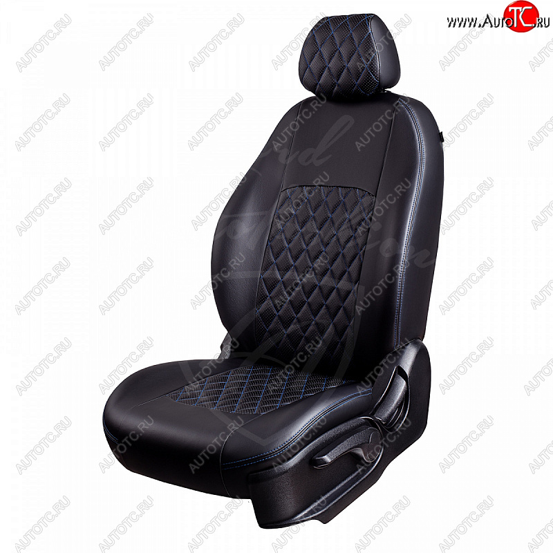 9 249 р. Чехлы для сидений Lord Autofashion Турин Ромб (экокожа)  Nissan X-trail  3 T32 (2013-2022) (Черный, вставка черная, строчка синяя)