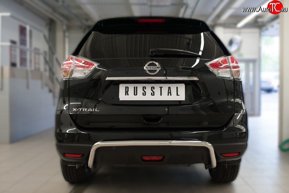 5 999 р. Защита заднего бампера (Ø42 мм волна, нержавейка) Russtal  Nissan X-trail  3 T32 (2017-2022)