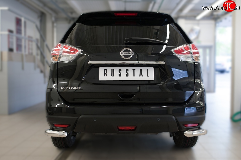 12 999 р. Защита заднего бампера (Ø63 мм уголки, нержавейка) Russtal  Nissan X-trail  3 T32 (2017-2022)