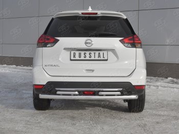 16 599 р. Защита заднего бампера (Ø63 и 42 мм , нержавейка) RUSSTAL  Nissan X-trail  3 T32 (2017-2022) рестайлинг. Увеличить фотографию 1