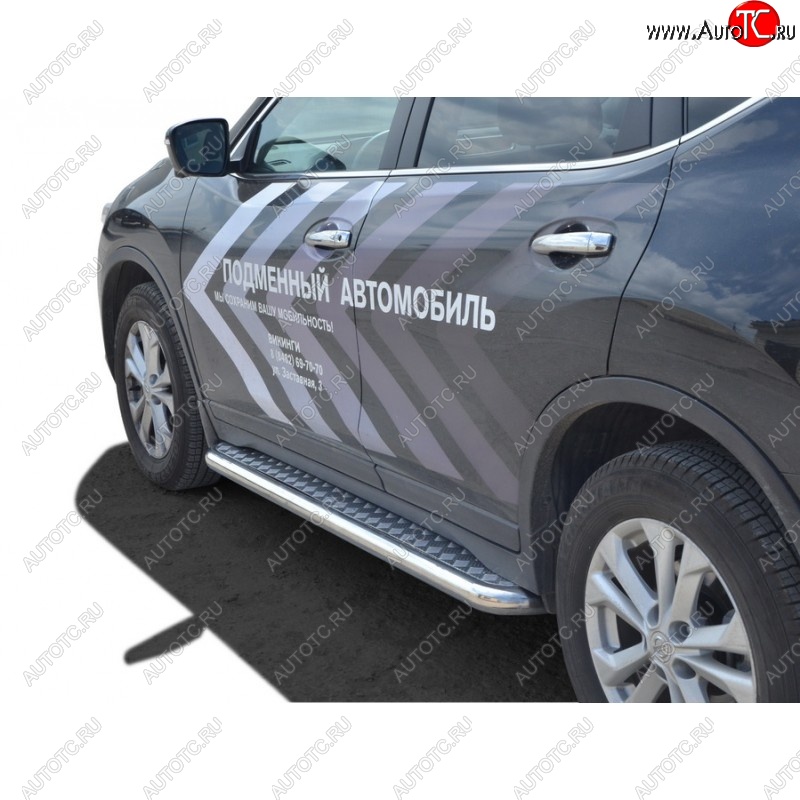 10 849 р. Защита порогов ТехноСфера (Техно Сфера) (Сталь с покрытием, с алюминиевым листом, d63.5 mm) Nissan X-trail 3 T32 рестайлинг (2017-2022) (цвет: Серебристый)