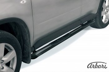 Защита штатных порогов Arbori (с проступью и скосами, черная, d76 mm). Nissan X-trail 2 T31 дорестайлинг (2007-2011)