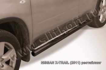 9 749 р. Защита порогов Slitkoff  Nissan X-trail  2 T31 (2007-2011) (Цвет: серебристый). Увеличить фотографию 1
