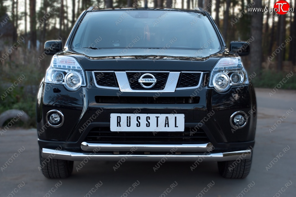21 899 р. Защита переднего бампера (2 трубыØ76 и 63 мм, нержавейка) Russtal  Nissan X-trail  2 T31 (2010-2015)