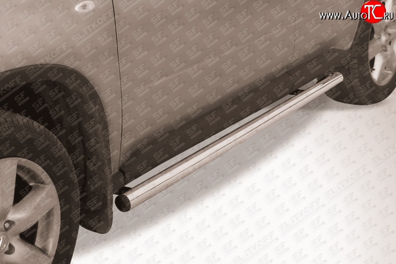 15 649 р. Защита порогов из круглой трубы диаметром 57 мм Slitkoff  Nissan X-trail  2 T31 (2010-2015) (Цвет: нержавеющая полированная сталь)