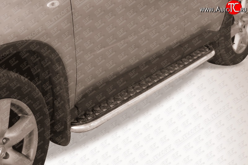 13 549 р. Широкая защита порогов из трубы диаметром 42 мм Slitkoff  Nissan X-trail  2 T31 (2010-2015) (Цвет: нержавеющая полированная сталь)