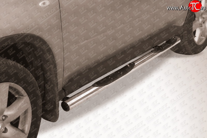 13 949 р. Защита порогов с пластиковыми вставками для ног из круглой трубы диаметром 76 мм Slitkoff Nissan X-trail 2 T31 рестайлинг (2010-2015) (Цвет: нержавеющая полированная сталь)