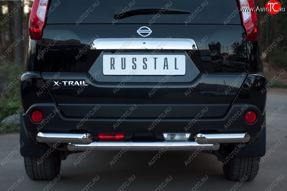 18 799 р. Защита заднего бампера (2 трубы Ø63, нержавейка) Russtal  Nissan X-trail  2 T31 (2010-2015)