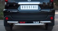 21 899 р. Защита заднего бампера (2 трубы Ø76, нержавейка) Russtal  Nissan X-trail  2 T31 (2010-2015). Увеличить фотографию 1
