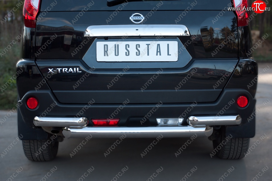 21 899 р. Защита заднего бампера (2 трубы Ø76, нержавейка) Russtal  Nissan X-trail  2 T31 (2010-2015)