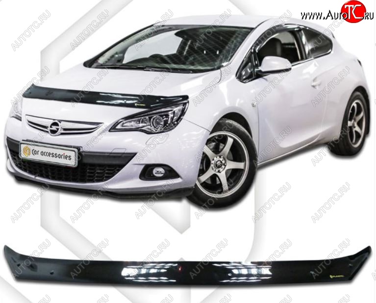1 839 р. Дефлектор капота CA-Plastiс  Opel Astra  J GTC (2011-2018) (Classic черный, Без надписи)