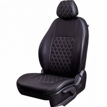 Чехлы для сидений Lord Autofashion Турин Ромб (экокожа, 60/40, подлокотник, 3 Г-образных подголовника) Opel Astra J универсал дорестайлинг (2009-2012)  (Черный, вставка черная, строчка серая)