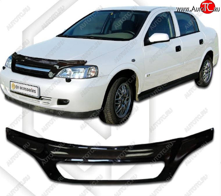 2 349 р. Дефлектор капота CA-Plastic Opel Astra G седан (1998-2005) (Classic черный, Без надписи)