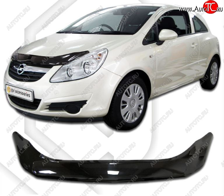 2 349 р. Дефлектор капота CA-Plastiс  Opel Corsa  D (2006-2010) (Classic черный, Без надписи)