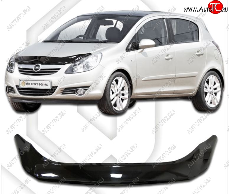 2 349 р. Дефлектор капота CA-Plastiс Opel Corsa D   дорестайлинг, хэтчбэк 5 дв. (2006-2010) (Classic черный, Без надписи)