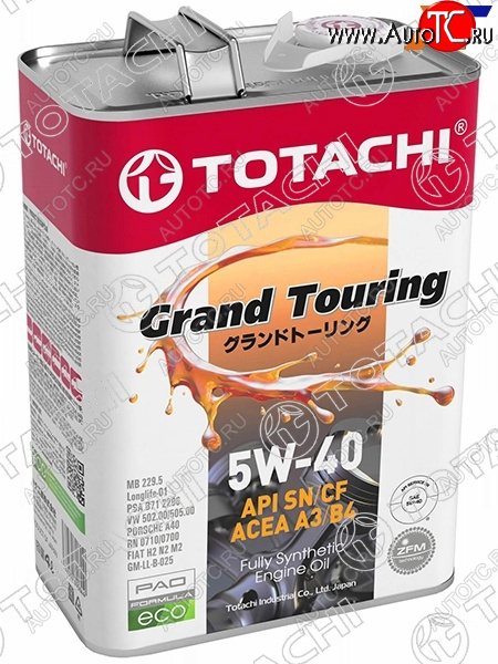 Масло моторное синтетическое TOTACHI Grand Touring 5W-40 SNCF, A3B4 4л 11904