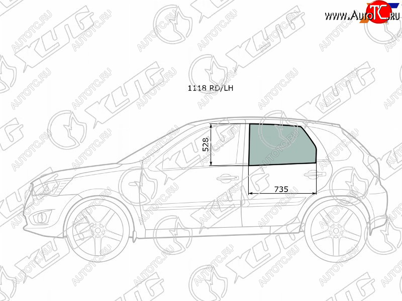 Стекло боковое опускное (Сзади Слева Цвет зеленый) Datsun mi-Do 14-  on-DO 14-19  LADA Granta 11 1118 RD/LH