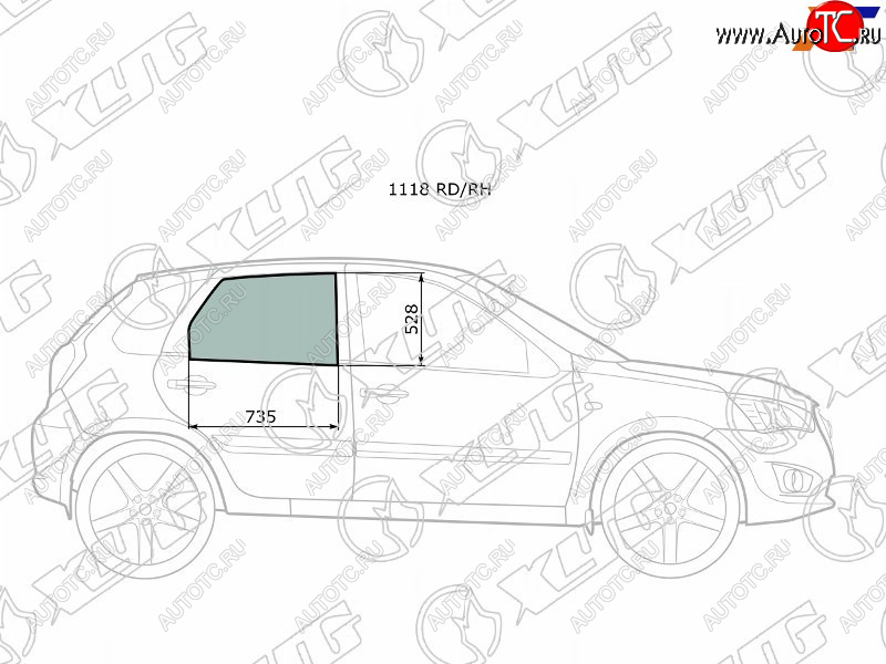 Стекло боковое опускное (Сзади Справа Цвет зеленый) Datsun mi-Do 14-  on-DO 14-19  LADA Granta 1 1118 RD/RH