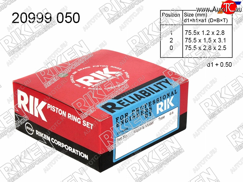 Кольца поршневые (комплект) 0,50 MITSUBISHI COLTLANCERMIRAGEDINGOLANCER 4G15 GDI 95- 20999 050