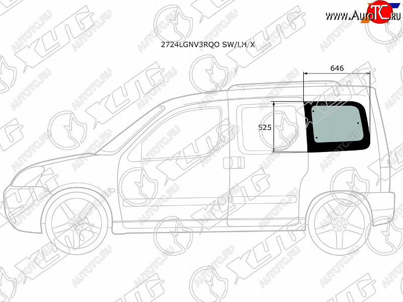 Стекло кузова боковое (не опускное) (Слева Цвет зеленый) Citroen Berlingo 96-12  Peugeot Partner 9 2724LGNV3RQO SW/LH/X