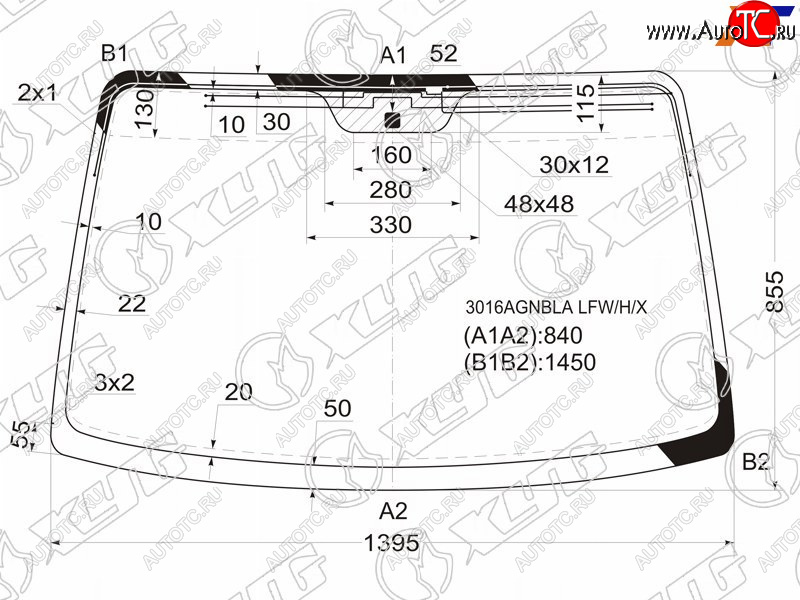 Стекло лобовое (Антенна) Chevrolet Lacetti 04-13  Daewoo Lacetti 04-09  Chevrolet Nubira 04-13  O 3016AGNBLA LFW/H/X