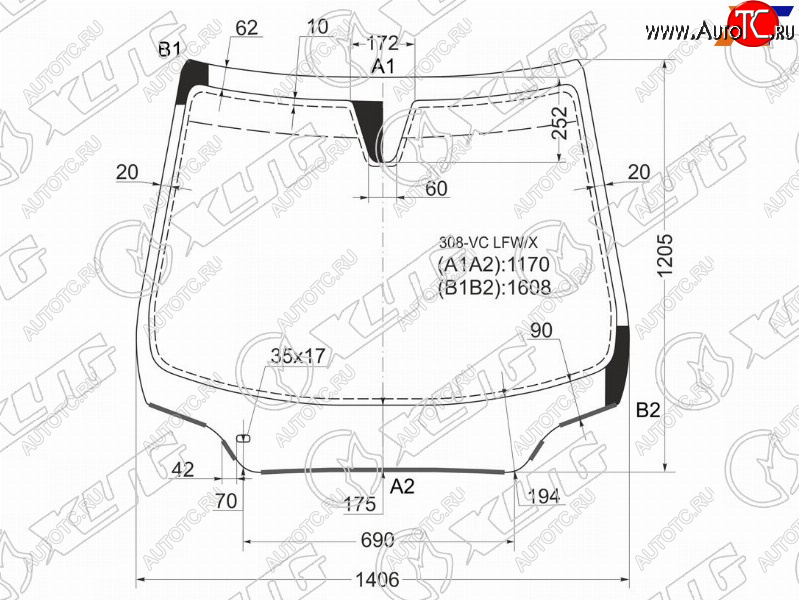 Стекло лобовое (Молдинг) Peugeot 308 07-15  408 12-22 308-VC LFW/X