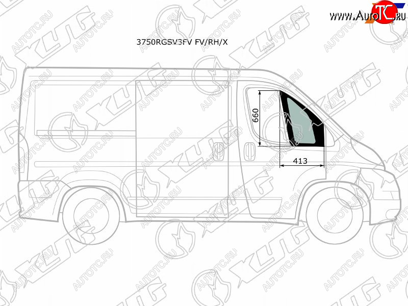 Стекло форточки (Цвет зеленый) Peugeot Boxer 06-  Citroen Jumper 06-  Fiat Ducato 06- 3750RGSV3FV FV/RH/X