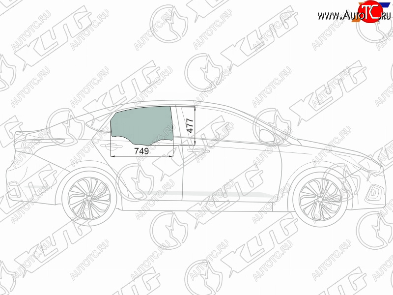 Стекло боковое опускное (Сзади Справа Цвет зеленый Крепления) Hyundai Solaris 17-20  Accent 17-2 4168RGNS4RD RD/RH