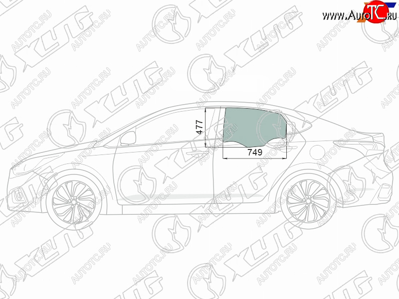 Стекло боковое опускное (Сзади Слева Цвет зеленый Крепления) Hyundai Solaris 17-20  Accent 17-22 4168LGNS4RD RD/LH