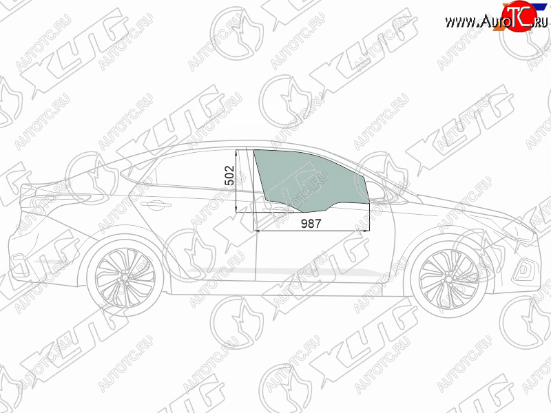 Стекло боковое опускное (Спереди Справа Цвет зеленый Крепления) Hyundai Solaris 17-20  Accent 17 4168RGNS4FD FD/RH