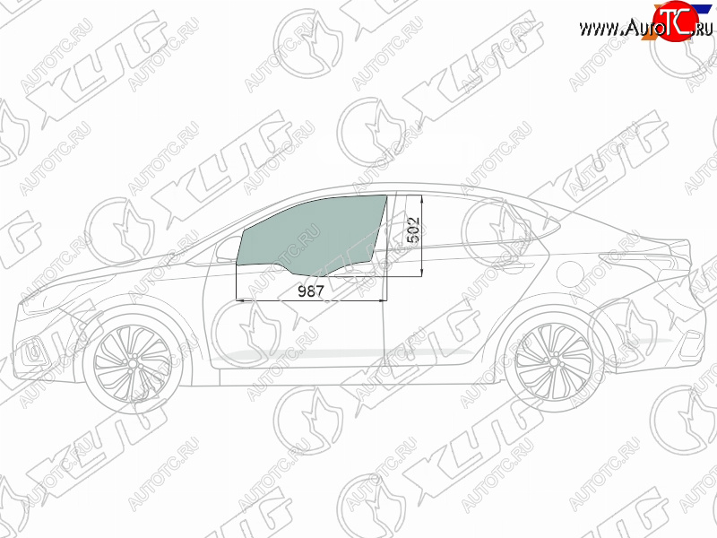 Стекло боковое опускное (Спереди Слева Цвет зеленый Крепления) Hyundai Solaris 17-20  Accent 17- 4168LGNS4FD FD/LH