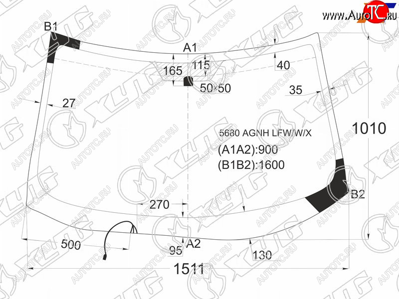 Стекло лобовое (Обогрев щеток) Mitsubishi Outlander 05-12  Citroen C-Crosser 07-12  Peugeot 4007 0 5680AGNH LFW/W/X