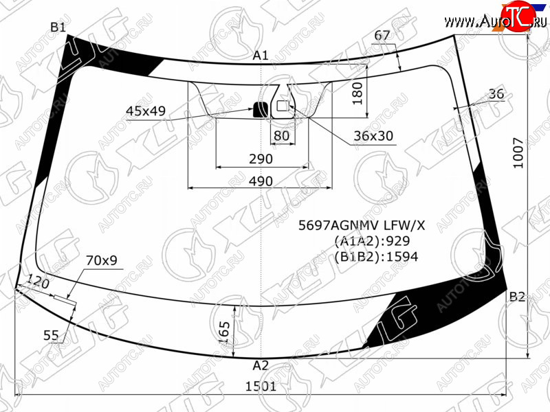 Стекло лобовое (Датчик дождя) Mitsubishi Outlander 12-22 5697AGNMV LFW/X