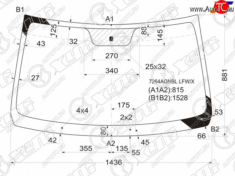 Стекло лобовое Renault Logan 04-16  Dacia Logan 04-08  Logan Mcv 08-12  LADA Largus 12-  Largus 7264AGNBL LFW/X