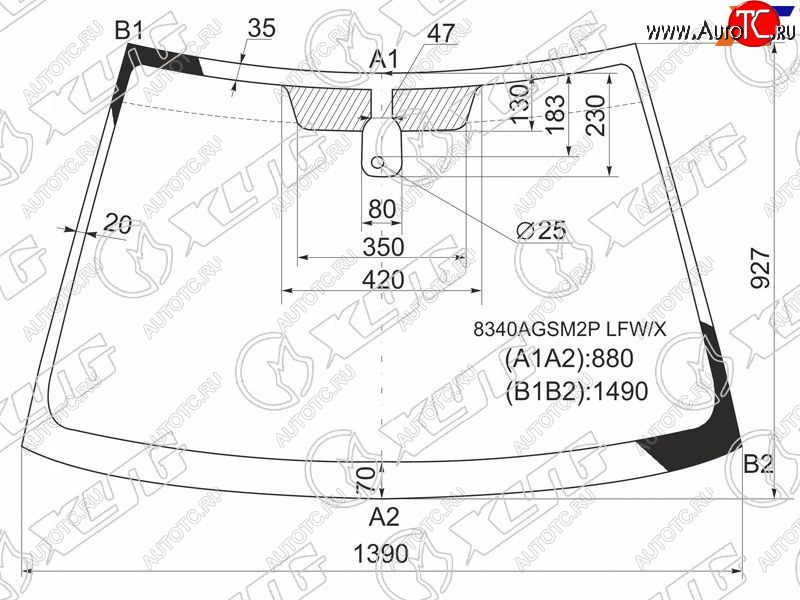 Стекло лобовое (Датчик дождя) Toyota Corolla (E120) 00-07  Corolla Fielder (E120) 00-06  Corolla J 8340AGSM2P LFW/X