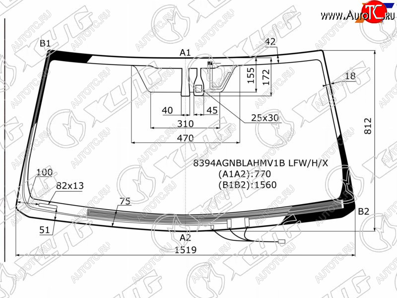 Стекло лобовое (Обогрев щеток Антенна Датчик дождя) Toyota Land Cruiser Prado (J150) 09-17  Lexus 8394AGNBLAHMV1B LFW/H/X