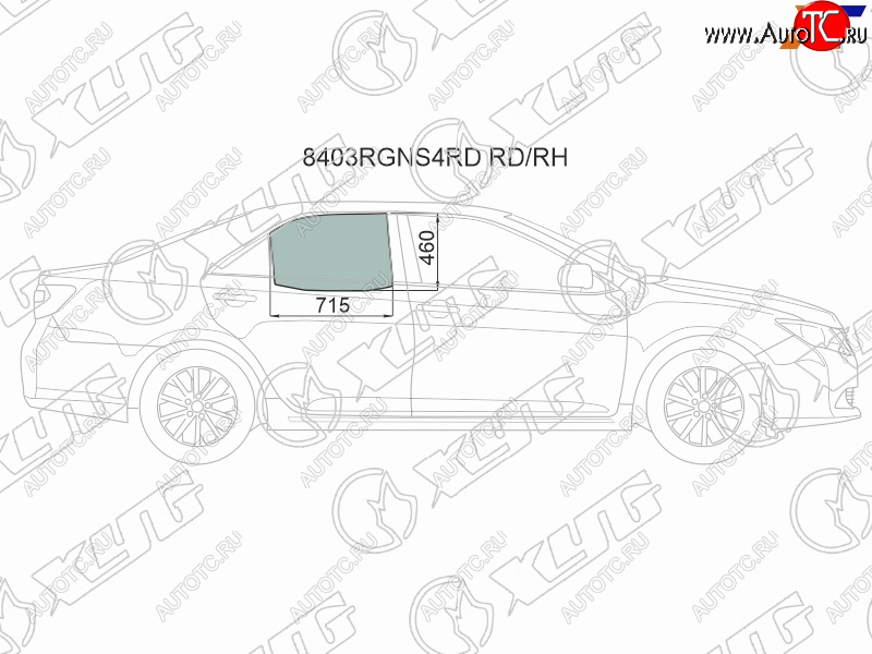 Стекло боковое опускное (Сзади Справа Цвет зеленый Крепления) Toyota Camry (XV50) 11-21  Camry U 8403RGNS4RD RD/RH