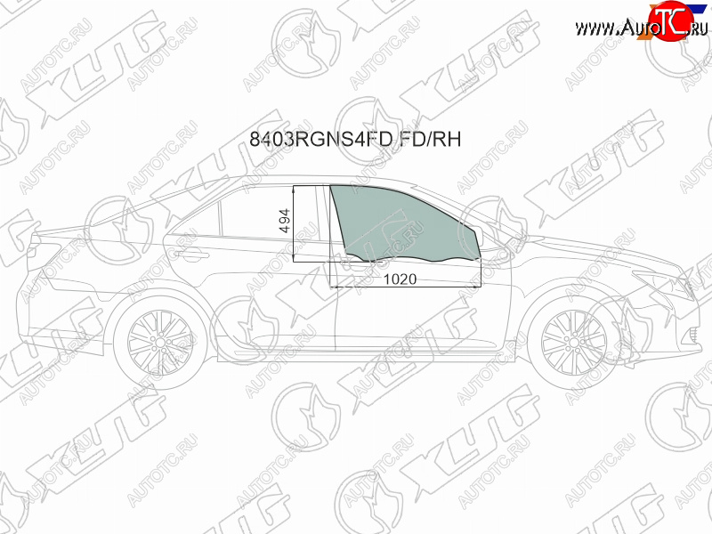 Стекло боковое опускное (Спереди Справа Цвет зеленый Крепления) Toyota Camry (XV50) 11-21  Camry 8403RGNS4FD FD/RH