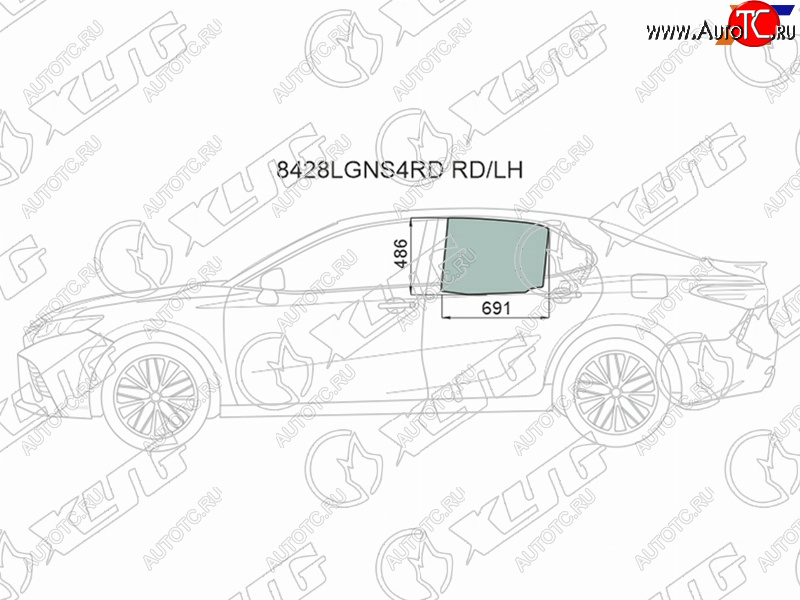 Стекло боковое опускное (Сзади Слева Цвет зеленый Крепления) Toyota Camry (XV70) 17-21  Camry US 8428LGNS4RD RD/LH