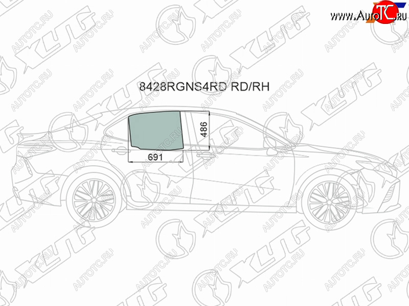 Стекло боковое опускное (Сзади Справа Цвет зеленый Крепления) Toyota Camry (XV70) 17-21  Camry U 8428RGNS4RD RD/RH