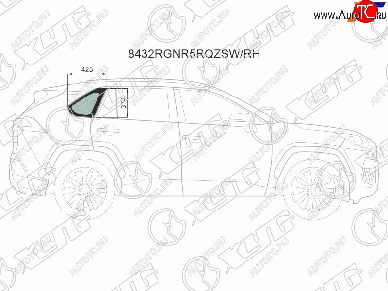 Стекло форточки (Цвет зеленый) Toyota RAV4 (XA50) 18-  Wildlander 19- 8432RGNR5RQZ SW/RH