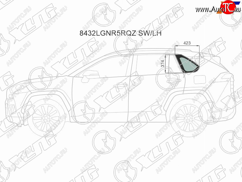 Стекло форточки (Цвет зеленый) Toyota RAV4 (XA50) 18-  Wildlander 19- 8432LGNR5RQZ SW/LH