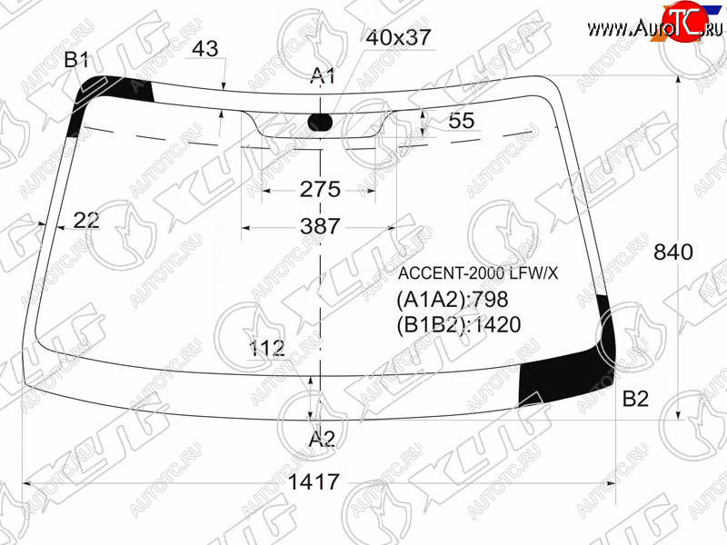 Стекло лобовое (Сборка Россия) Hyundai Accent 99-12  Verna 00-06  ТагАЗ Accent 99-12 ACCENT-2000 LFW/X