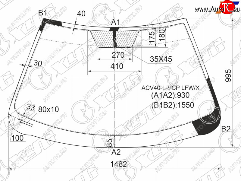 Стекло лобовое Toyota Camry (XV40) 06-11  Aurion 06-12  Camry UAEUSA 06-11 ACV40-L-VCP LFW/X