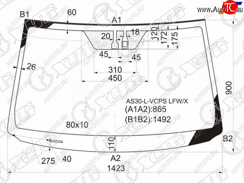 Стекло лобовое (Датчик дождя Молдинг) Toyota RAV4 (XA30) 05-13  Vanguard 07-13 AS30-L-VCPS LFW/X