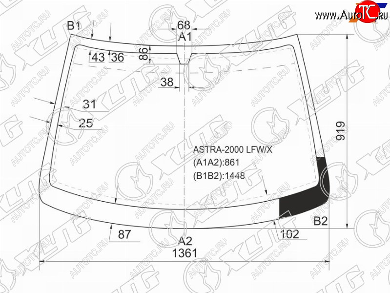 Стекло лобовое Opel Astra 98-09  Chevrolet Viva 04-08 ASTRA-2000 LFW/X